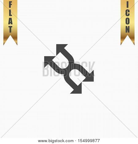 Fourfold Arrow. Flat Icon. Vector illustration grey symbol on white background with gold ribbon