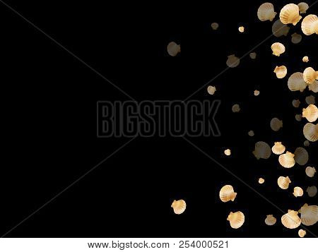 Gold Seashells Vector, Golden Pearl Bivalved Mollusks. Underwater Scallop, Bivalve Pearl Shell, Mari