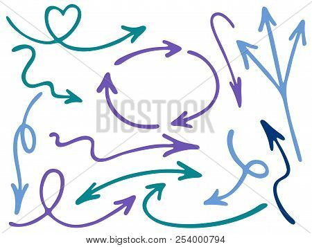 Hand Drawn Diagram Arrow Icons Vector Set. Up Down Pencil Sketch Arrows, Right And Left Direction Po