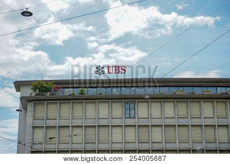 Ubs Logo At The Headquater Office At The Paradeplatz Square In Zurich, Switzerland, 17.06.2018