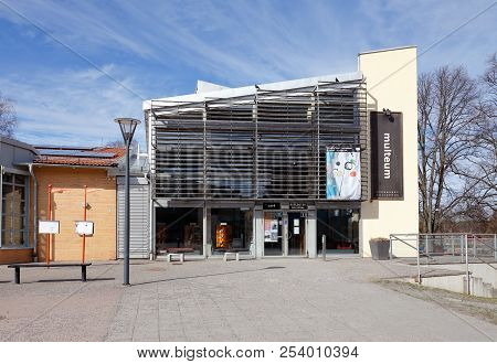 Strangnas, Sweden - April 2, 2017: Exterior View Of The Culture Center Multeum With The Public Libra