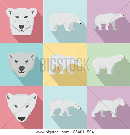 Polar Bear Baby White Icons Set. Flat Illustration Of 9 Polar Bear Baby White Icons For Web