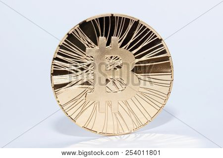 Bitcoin Krypto Currency Golden Coin Symbolic Money With Bitcoin Sign