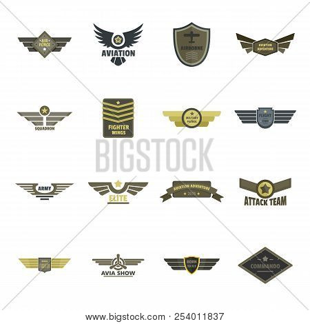 Airforce Navy Military Logo Icons Set. Flat Illustration Of 16 Airforce Navy Military Logo Icons For