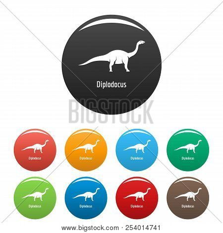 Diplodocus Icon. Simple Illustration Of Diplodocus Icons Set Color Isolated On White