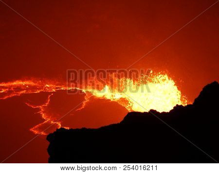 Looking Into The Volcano Erta Ale In Ethiopia During The Night