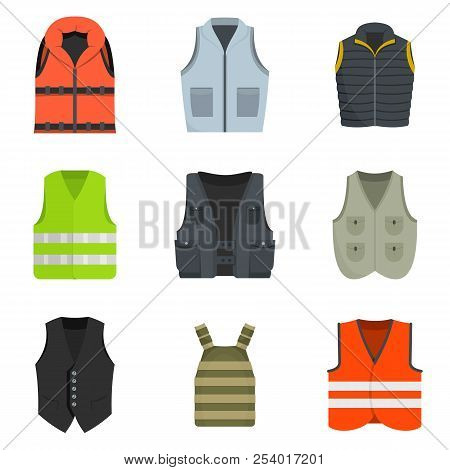 Vest Waistcoat Jacket Suit Icons Set. Flat Illustration Of 9 Vest Waistcoat Jacket Suit Icons Isolat