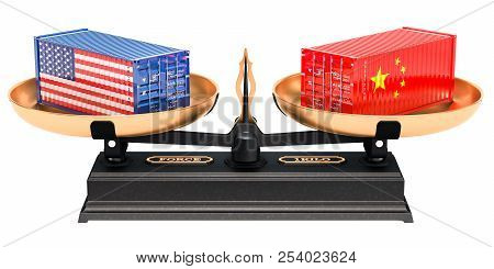 China And Usa Trade Balance Concept, 3d Rendering Isolated On White Background