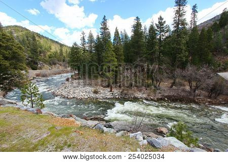A River With Rapids In The Mountains In California Enroute Lake Tahoe.