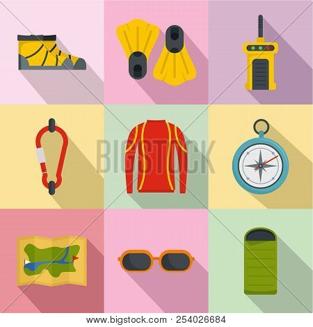 Hike Way Icons Set. Flat Set Of 9 Hike Way Vector Icons For Web Isolated On White Background