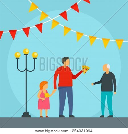 Pizza Day Festival Holiday Background. Flat Illustration Of Pizza Day Festival Holiday Vector Backgr