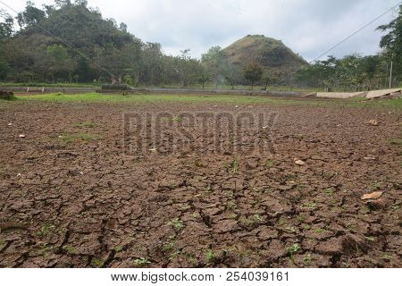 Cracks Soil During The Dry Season No Water At One Of Lake At Rongkop, Gunungkidul, Yogyakarta, Indon