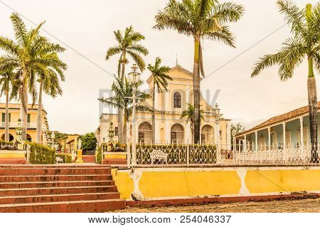 A Typical View Of Plaza Major In Trinidad In Cuba.