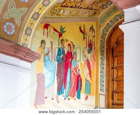 Jalta, Ukraine - August 16, 2012:  Wall Paintings Of The Entrance Of The Alexander Nevsky Orthodox C