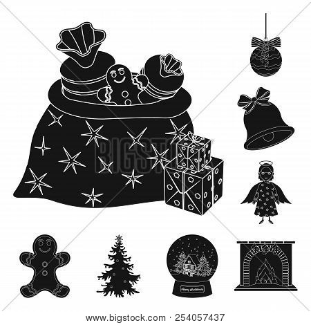 Christmas Attributes And Accessories Black Icons In Set Collection For Design. Merry Christmas Vecto