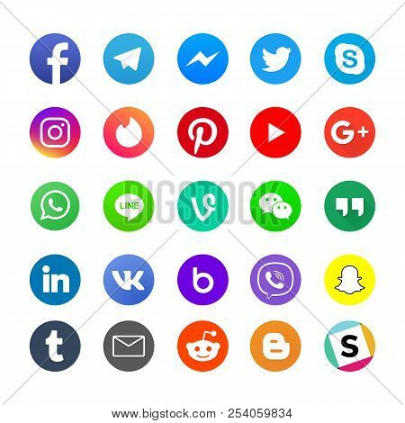 Ukraine - Cherkasy April 21, 2018 Popular Social Apps And Messenger Icons Set
