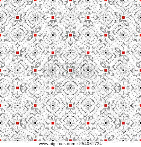 Simple Vector Seamless Pattern From Black Red Rectangles.
