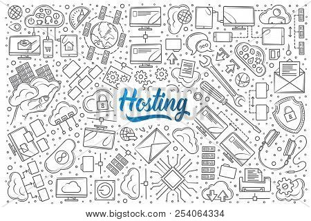 Hand Drawn Hosting Set Doodle Vector Background