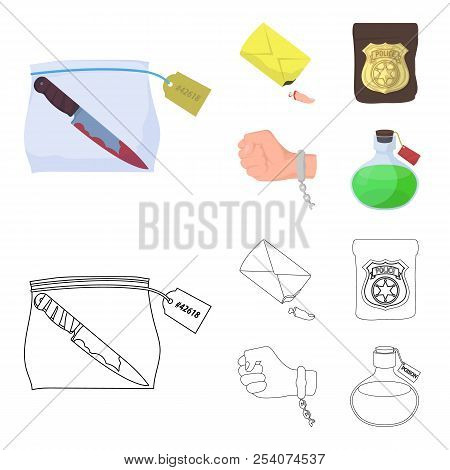 The Detective Badge, The Handcuff On The Criminal Hand, The Stump Of The Finger In The Bag, The Flas