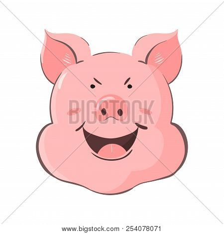 Portrait Of A Pig. Piglet Head With Emotion Cunning. Cute Piggy Sly