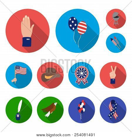 Day Of Patriot, Holiday Flat Icons In Set Collection For Design. American Tradition Vector Symbol St