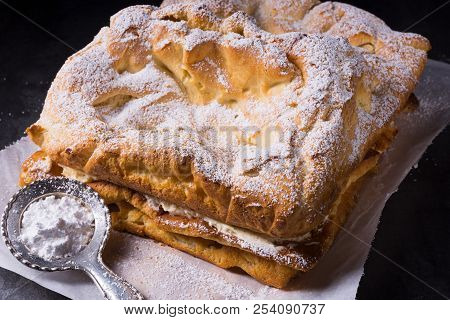 Karpatka Is A Traditional Polish Cream Pie Filled With Russel Cream Or Vanilla Milk Pudding Cream.