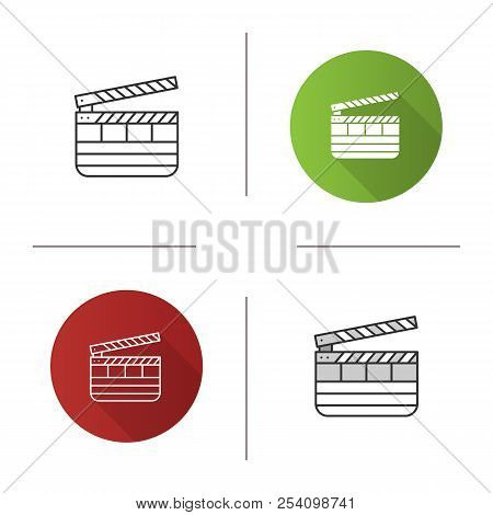 Clapperboard Icon. Time Code Slate. Flat Design, Linear And Color Styles. Isolated Vector Illustrati