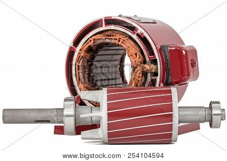 Rotor And Stator Of Electric Motor, Isolated On White Background