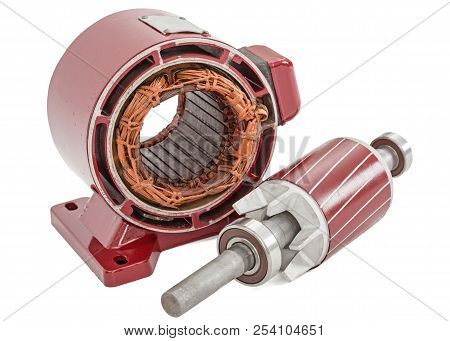 Rotor And Stator Of Electric Motor, Isolated On White Background
