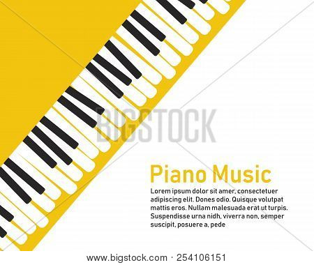 Grunge Black And White Piano Keyboard. Piano On A Yellow Background.  Stock Vector Illustration For 