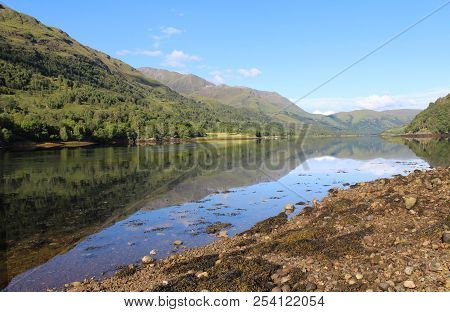 Beatiful Summers View Of Loch Leven From The Shore At Caolasnacon Naer Kinlochleven In The Scottish 