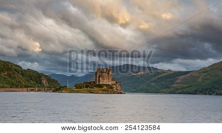 Eilean Donan Castle With Cloudy Sunset Sky  Highlands Scotland Landscape