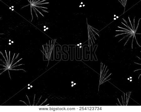 Black White Exotic Pattern. Monstera Leaves And Hibiscus Flowers In Summer Print.  Saturated Large F