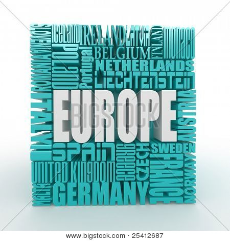Europa. Boksen fra navnet på europæiske lande. 3D