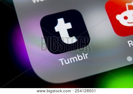 Sankt-petersburg, Russia, August 16, 2018: Tumblr Application Icon On Apple Iphone X Smartphone Scre
