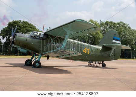 Fairford, Uk - Jul 13, 2018: Lithuanian Air Force Antonov An-2 Cargo Plane On The Tarmac Of Raf Fair