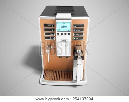 Modern Light Brown Carafe Coffee Machine With Milk Dispenser On One Cup Front View 3d Render On Gray