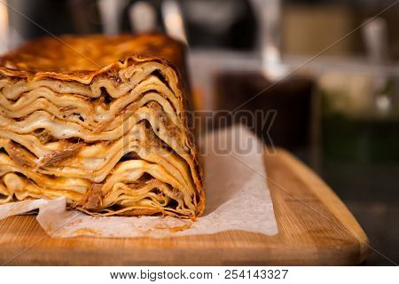 A Close-up Of The Baked Italian Dish Timballo.