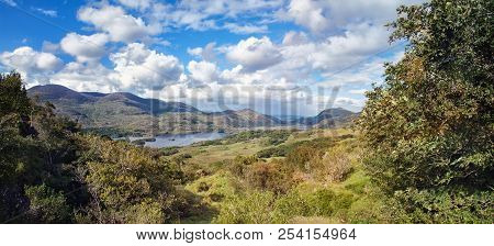 Panoramic Landscape On Sunny Day In A Killarney National Park. County Kerry, Ireland
