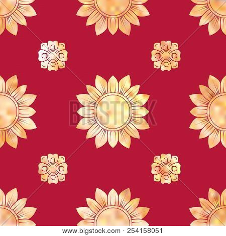 Seamless Pattern, Background Of Gold Decorative Elements Of Trad