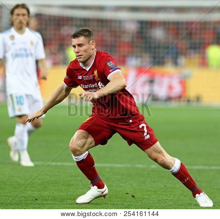 Kyiv, Ukraine - May 26, 2018: Portrait Of Liverpool Player James Milner During The Uefa Champions Le