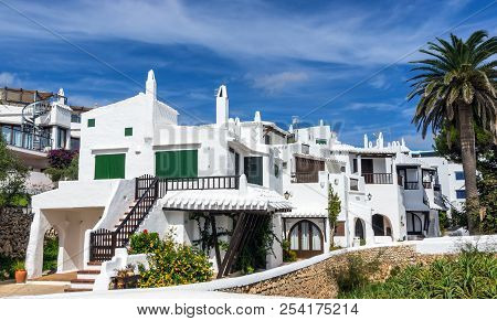 Menorca, Spain - October 7, 2017: View Of Whitewashed Houses In Binibeca - Menorca, Balearic Islands