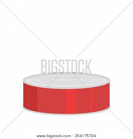 Fish In Tomato Tin Can Icon. Flat Illustration Of Fish In Tomato Tin Can Icon For Web Isolated On Wh