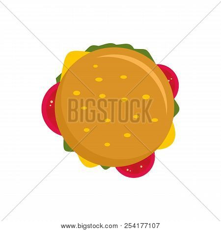 Top View Cheeseburger Icon. Flat Illustration Of Top View Cheeseburger Icon For Web Isolated On Whit