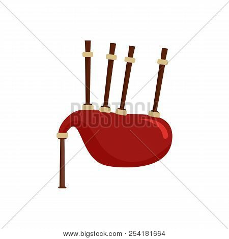 Red Bagpipes Icon. Flat Illustration Of Red Bagpipes Icon For Web Isolated On White