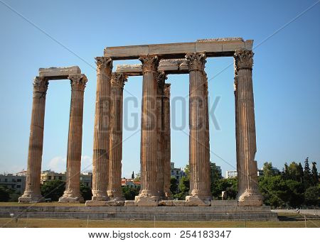 The Ancient Temple Of Olympian Zeus In Athens, Greece