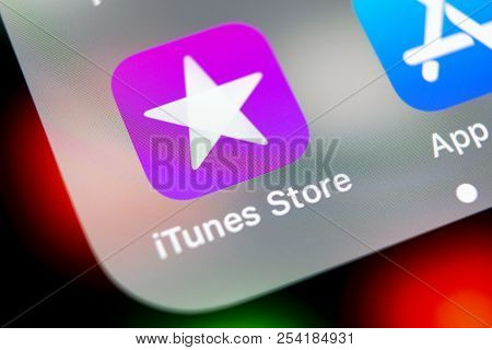 Sankt-petersburg, Russia, August 16, 2018: Apple Itunes Store Application Icon On Apple Iphone X Sma