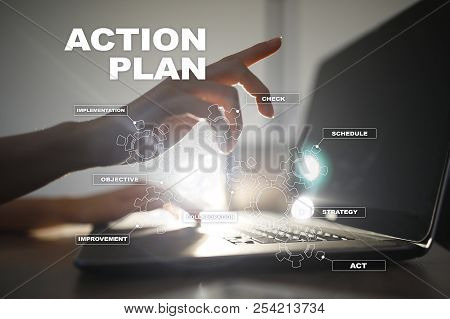Action Plan On The Virtual Screen. Planning Concept. Business Strategy.