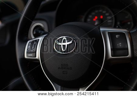 Kiev, Ukraine - December 12, 2017: Toyota Car Steering Wheel