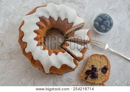 Home Made Blueberry Sponge Cake On A Table